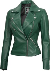 Chaquetas de motociclista de cuero para mujer - Chaquetas de motociclista de cuero de piel de cordero real - Imagen 1 de 34