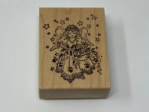 1999 PSX Rubber Stamp F-431 Rose Heart Angel Holly Basket Stars Wood-Mounted - Picture 1 of 7