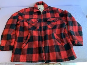 Vtg 60’s Lakeshire Buffalo Plaid Jacket Wool Sherpa Size 46 USA Made - Picture 1 of 9