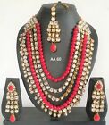 Indian Fashion Jewelry Wedding Red Ethnic Pearl Cz Necklace Tikka Earring Sets