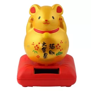 Glückskatze Maus Maneki-neko Winkekatze Solar Figur 10,5 cm gold matt Glücksmaus - Bild 1 von 7