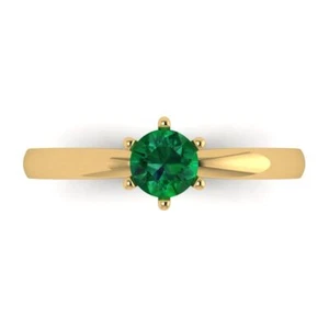 0.5Ct Round Cut Simulated Emerald Solitaire Engagement Ring, 14K Yellow Gold - Picture 1 of 11