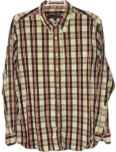 Old Navy Mens Long Sleeve Button Up Size 2XL Yellow Plaid 100% Cotton Pocket XXL - Picture 1 of 12