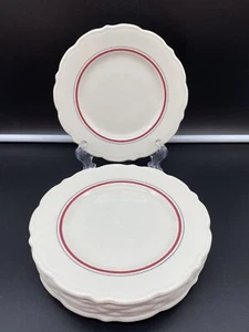 6 Vntg 1955-56 Syracuse China Restaurant 7-1/4" Plates White Red Black Stripes - Picture 1 of 13