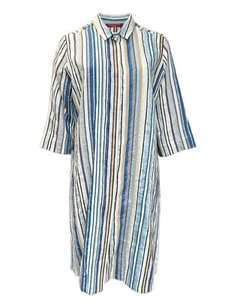 Marina Rinaldi Women's Blue Diabase Button Down Striped Dress NWT - Picture 1 of 3