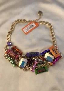 Betsey Johnson Gold Tone Ghoul Friends Bib Statement Necklace Candy Charms NWT - Picture 1 of 16