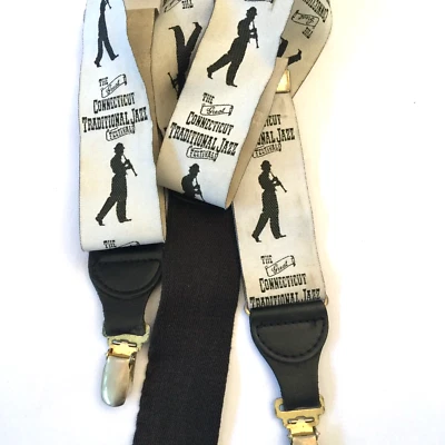 DE COLECCIÓN TIRANTES DE MÚSICA JAZZ PARA HOMBRE CUERO Y CLIP TRASERO BLANCO NEGRO DESGASTADO Foto 1 de 4