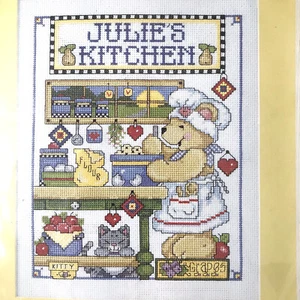 New Kitchen Cross Stitch Kit Bear farmhouse country chef Decor 8" x 10in Gift Ar - Picture 1 of 4