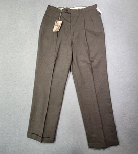Vintage Haggar Pants Men 34x31 Brown Houndstooth Wool Pleated Cuffed NWT - Picture 1 of 10