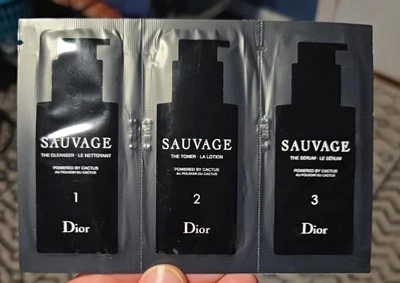 Dior Sauvage NEW Charcoal Cleanser Toner Serum 3 Step Facial Sample Packet 🔥 - Image 1 of 4