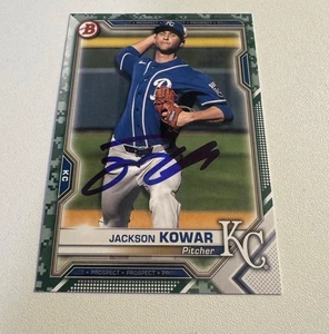 JACKSON KOWAR Autographed 2021 Bowman Prospects Camo IP AUTO SIGNED - Picture 1 of 2
