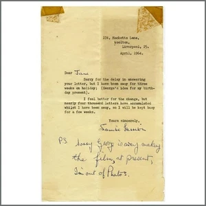 Louise Harrison 1964 Signed Letter To A Beatles Fan (UK) - Picture 1 of 3