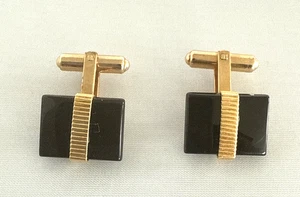 14kt Gold Filled 1/20 GF Elegant Black Rectangle Cufflinks Classic - Picture 1 of 7
