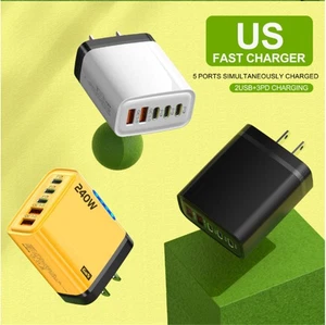 240W Universal Charger 2 USB Ports And 3 PD Fast Wall Charger Power Adapter - Picture 1 of 13