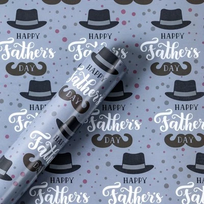 17"x16.4' Father's Day Wrapping Paper for Men Mini Roll Hat Beard Pattern - Image 1 of 4