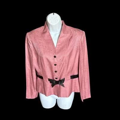 Blazer Jacquard Vintage Adriana Papell Petites Rosa Polvorienta Tono Joya Talla 10P Foto 1 de 4