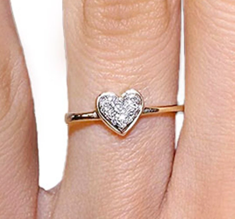 Anillo Apilable Corazón Rosa Blanco Amarillo Oro 10K Diamante Natural 0.05TW Foto 1 de 4