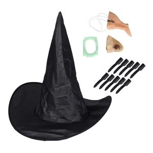 Kits de bruja mago de 5 piezas sombrero mandíbula nariz uñas dientes postizos para juegos de Halloween disfraces - Imagen 1 de 6