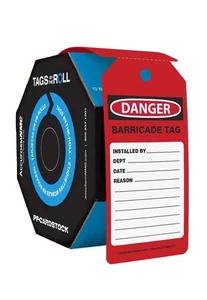 Accuform Red Barricade Tag Safety Tag, Hazard Warning Danger Sign 100 Tag 6.25x3 - Picture 1 of 6