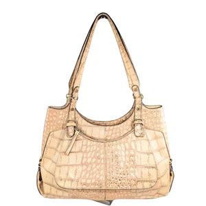 Bolso de Hombro Monsac Croc Cuero Italiano Repujado Crema Media Luna con Bolsa - Imagen 1 de 13