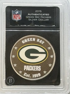 2015 Fidschi colorierte Silbermünze 1 $ Dollar Green Bay Packers NFL authentifiziert - Bild 1 von 2