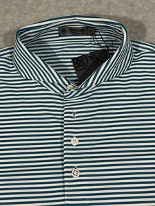 G/Fore G4 Mens Small Feeder Stripe Tech Pique Modern Spread Collar Polo Golf - Picture 1 of 9