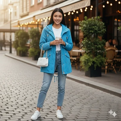 Jaqueta/casaco corta-vento com capuz pequeno Calvin Klein zíper completo 4 bolsos azul algodão - Imagem 1 de 4