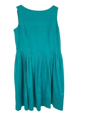 Vestido Anne Klein verde azulado sin mangas plisado calce acampanado talla 16 mezcla de algodón nuevo $12 Foto 1 de 4