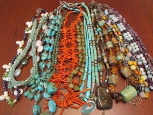 Lot 18 Sterling Silver 925 Clasp Necklaces Gemstones Turquoise, Coral,Ect.... - Picture 1 of 7
