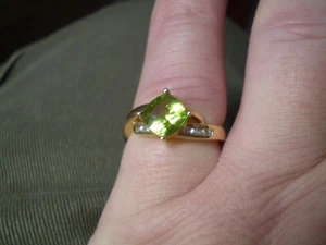 14K Gelbgold Damen Ring Peridot & 6 Diamanten 3,6 Gramm August Geburtsstein - Bild 1 von 5