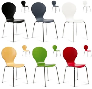 2 x Stacking Dining Chairs Keeler Chrome Cafe Style Grey Red Green White Black - Picture 1 of 38