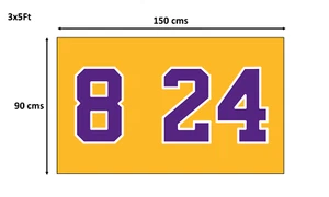 Kobe Bryant numbers 3x5' Los Angeles Lakers | Banner Flag Black Basketball NBA - Picture 1 of 2