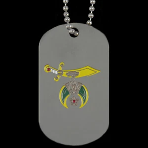 Shriner Silver Double-Sided Dog Tag W/Chain Necklace - SILVER Tone Tags - Picture 1 of 6