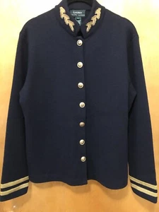 Ralph Lauren Vintage Military Navy Gold Button Merino Wool Sweater Womens L - Picture 1 of 8