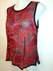 AS By Ronald Joyce Leaf Embroidered Sleeveless Beaded Red Black Mix Top Size 12