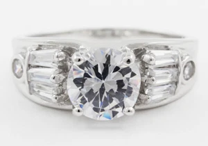 Diamond Engagement Ring 3.30 Ct Round & Baguette 18k White Gold GIA Certified - Picture 1 of 6