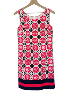 Vestido recto Boden Ursula algodón sin mangas rosa azul estampado geométrico talla 6 - Imagen 1 de 4