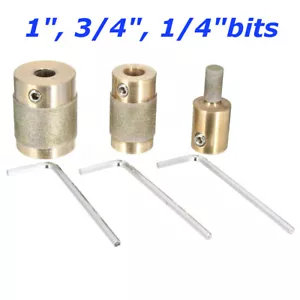 3Pcs Brass 1" 3/4" 1/4" Core Standard Grit Stained Glass Grinder Head Bit Tool. - Picture 1 of 6