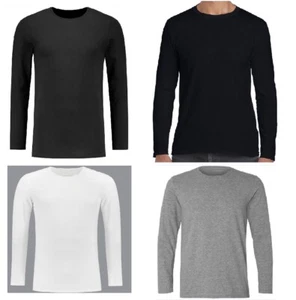 Men's Plain Blank T-shirt Basic Tee White Black Grey Long Sleeve New Bulk - Picture 1 of 12