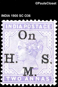 INDIA 1900 SC O36 REINA VICTORIA SELLOS OFICIALES VIOLETA OP EN H.M.S. 2a MVLH F/VF - Imagen 1 de 2