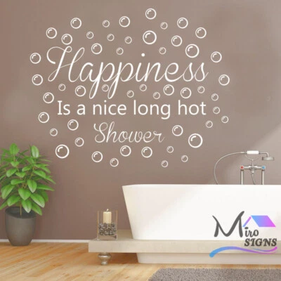 Happiness is a nice long hot shower Bathroom Wall Sticker Decal Quote - Image 1 of 4