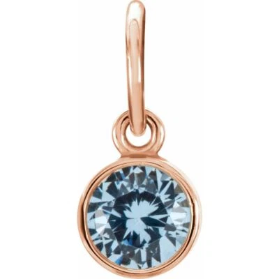 Genuine 14K Rose Gold 4mm Round Aquamarine CZ Birthstone Women's Bracelet Charm - Image 1 of 3