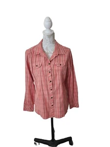 Woolrich Top Button Long Sleeves Check 100% Cotton Orange Women's Large - Picture 1 of 9