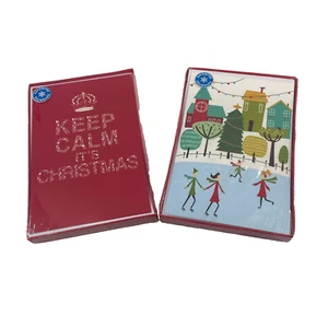 Tarjetas de Navidad en caja 20 tarjetas y sobres mantienen la calma su Navidad y patinadores - Imagen 1 de 8