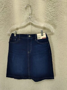 Uniqlo Girls Skirt 06 Blue Cotton Blend Pull On Straight Stretch Regular Denim - Picture 1 of 18