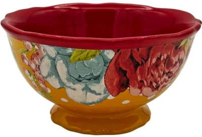 Cuenco de cereal con patas 8 piezas de gres rojo/amarillo flor jubileo 6,2" Pioneer Woman Foto 1 de 4