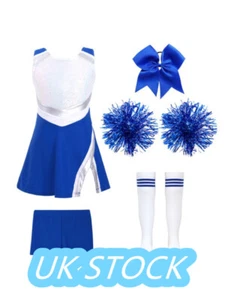 US Kids Girl Cheerleading Outfits Uniforms With Pom Poms Headwear Dance Outfit - Picture 1 of 70