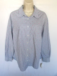 WOMANS XL white blue stripe pink polka dot button COLLAR SHIRT NWT - Picture 1 of 4