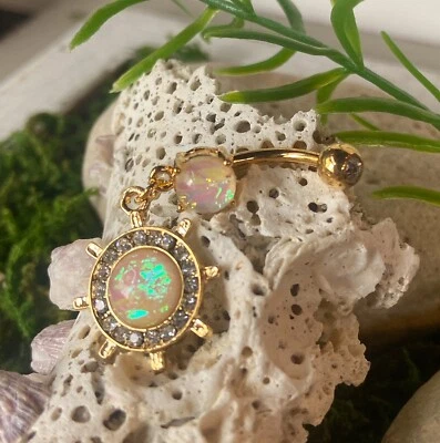 Anillo ombligo rueda barco yate gema circonita cúbica 1 pieza ombligo perforado chapado en oro naval Foto 1 de 3