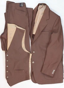 Haggar Three Piece 3 Piece Brown 'Magic Stretch' Suit New Vintage NOS NWT 40R - Picture 1 of 24